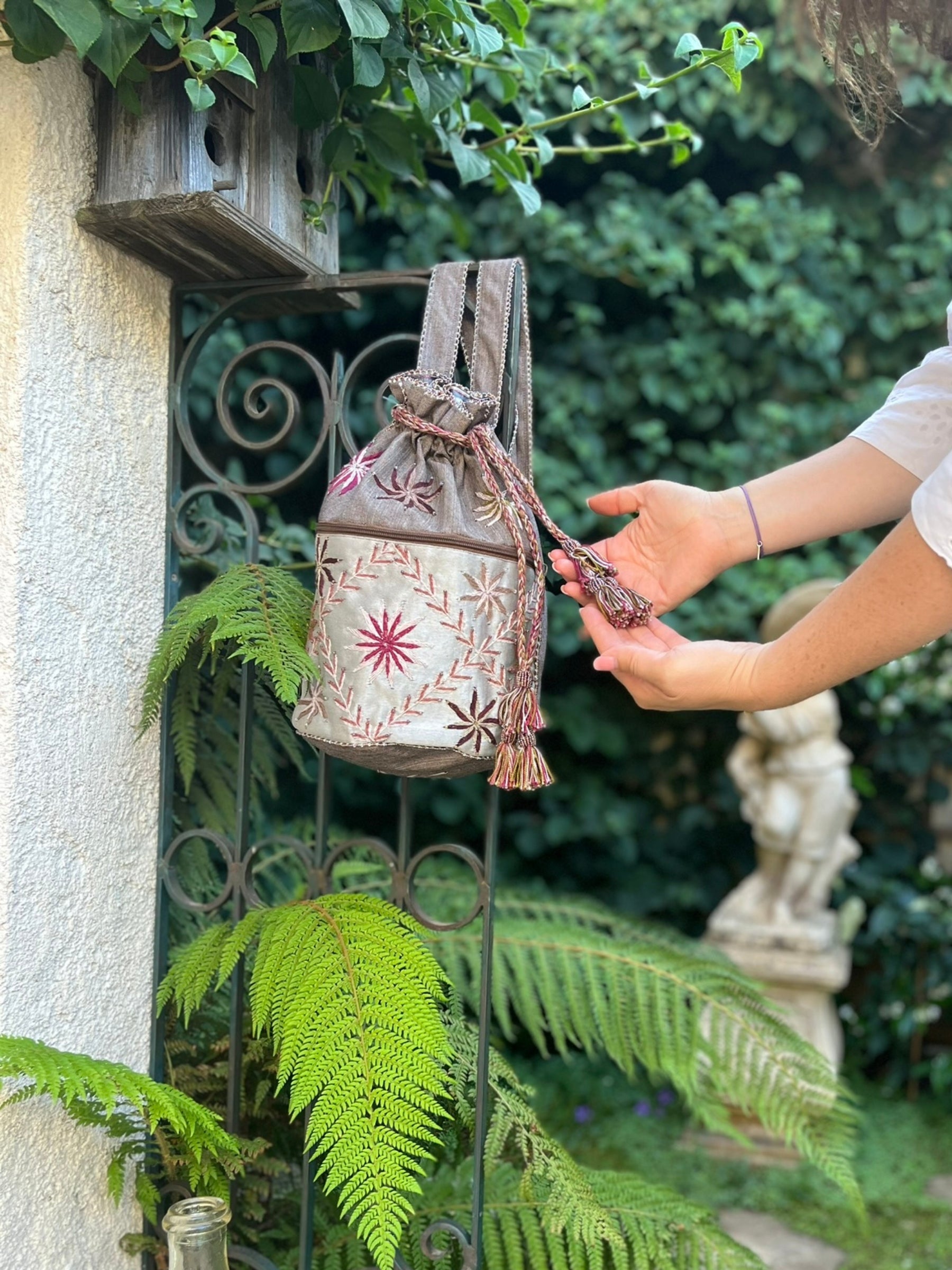 Hand embroidered backpack